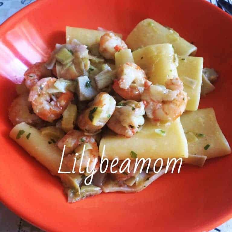 Paccheri gamberi e carciofi
